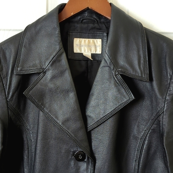 Worthington 90's Vintage Classic Genuine Leather Jacket Black Large - Picture 2 of 12